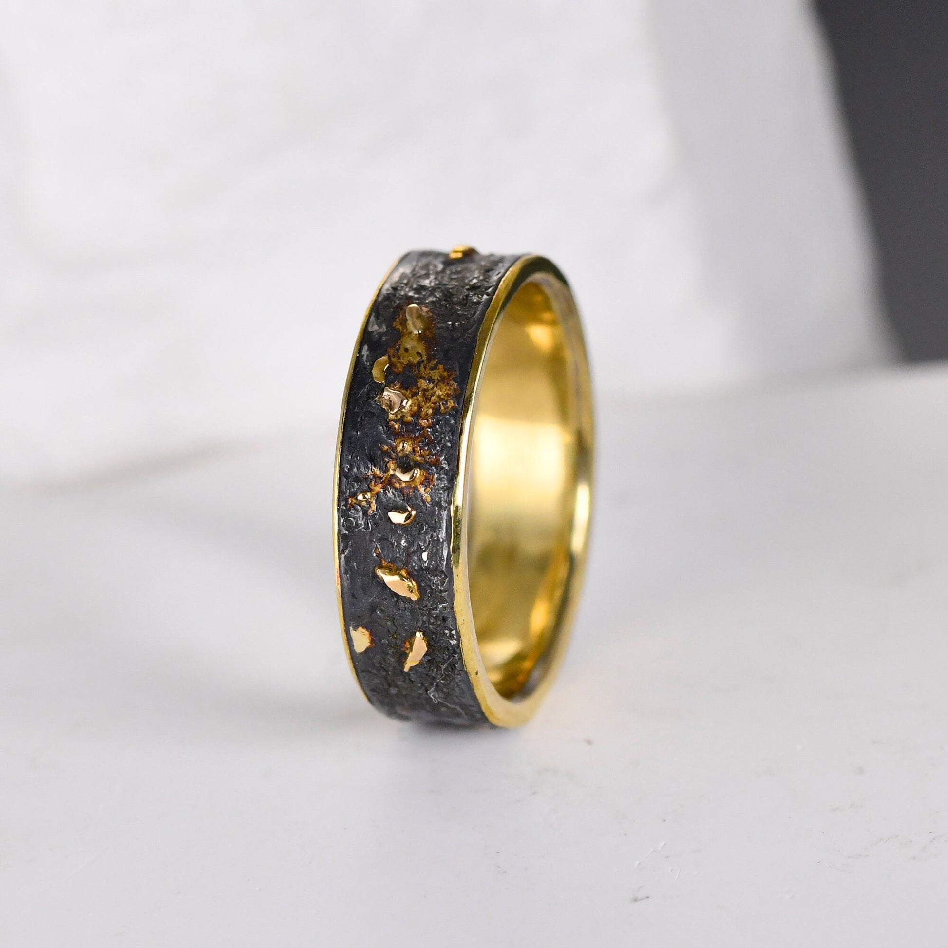 Gold Mixed Metal Ring Black Silver Rustic Engagement Ring/Unique Handmade Textured Jewelry/Viking wedding band/Gift for her/Gift for him