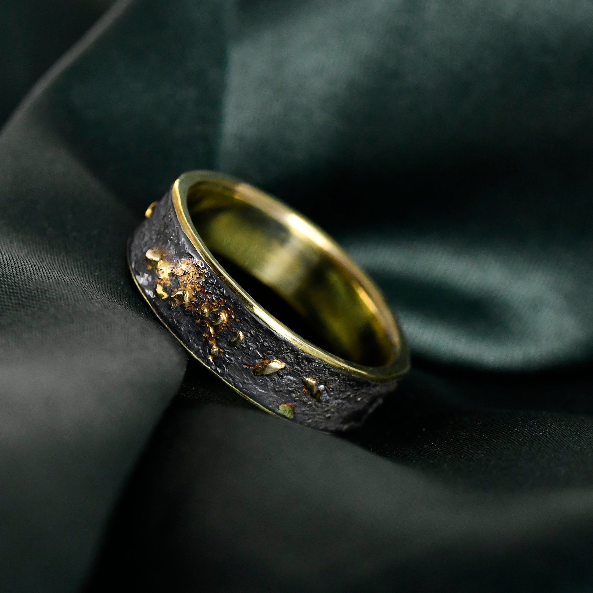 Gold Mixed Metal Ring Black Silver Rustic Engagement Ring/Unique Handmade Textured Jewelry/Viking wedding band/Gift for her/Gift for him