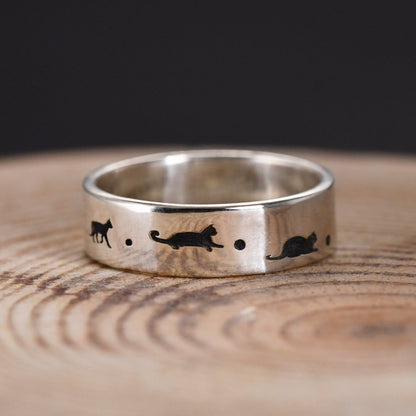 Personalized Cat movement ring made with Solid S925 Sterling Silver For Couple Unique and Cute gifts