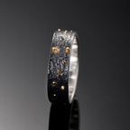 6MM Black Silver & Solid 18k Gold Star Fusing Lava Rustic Engagement Ring for Mens Promise and Viking Wedding, Hand Forged Ring,Chunky ring