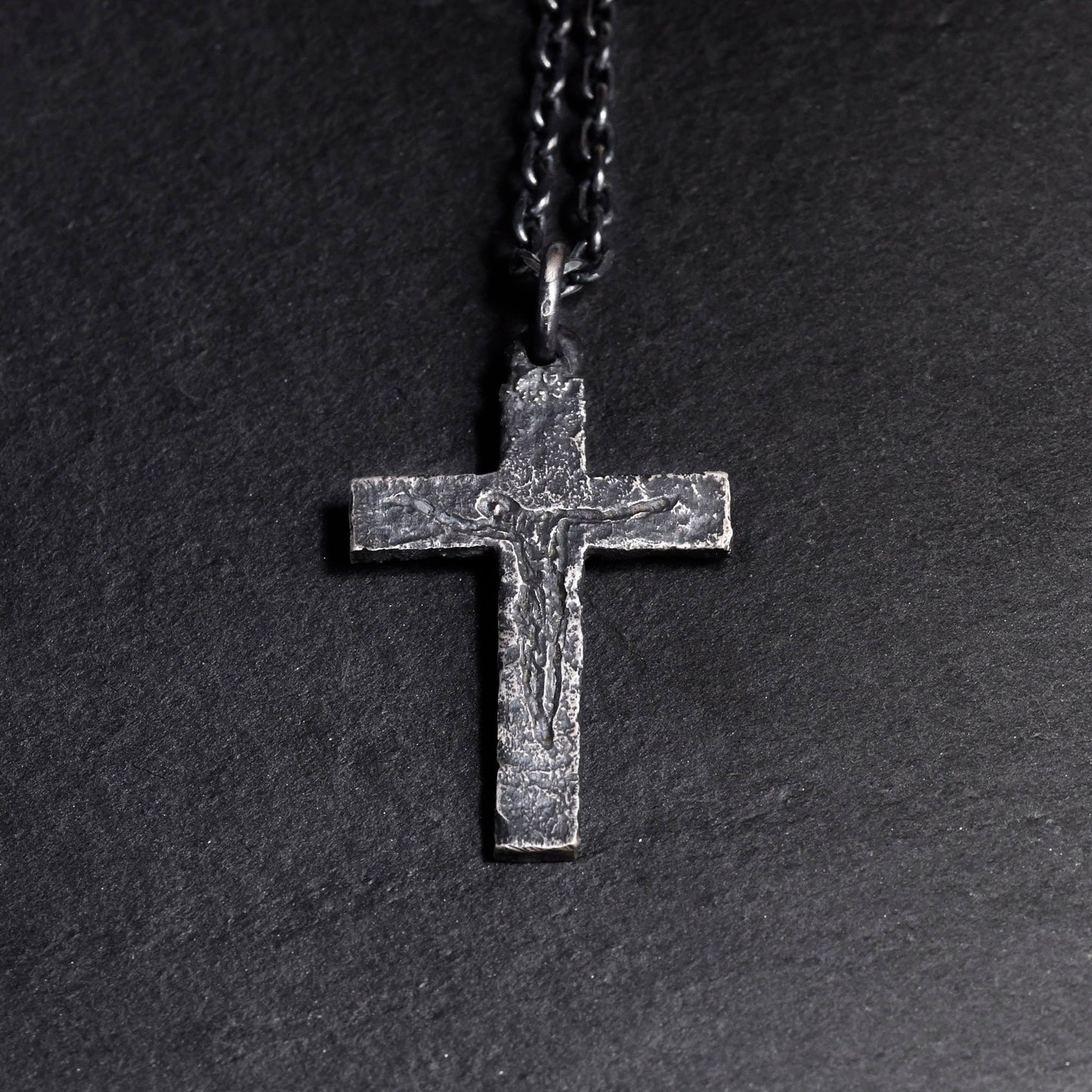 Rustic Sterling Silver Crucifix Necklace | Handmade Christian Cross Pendant | Personalized Anniversary/Birthday Gift for Men