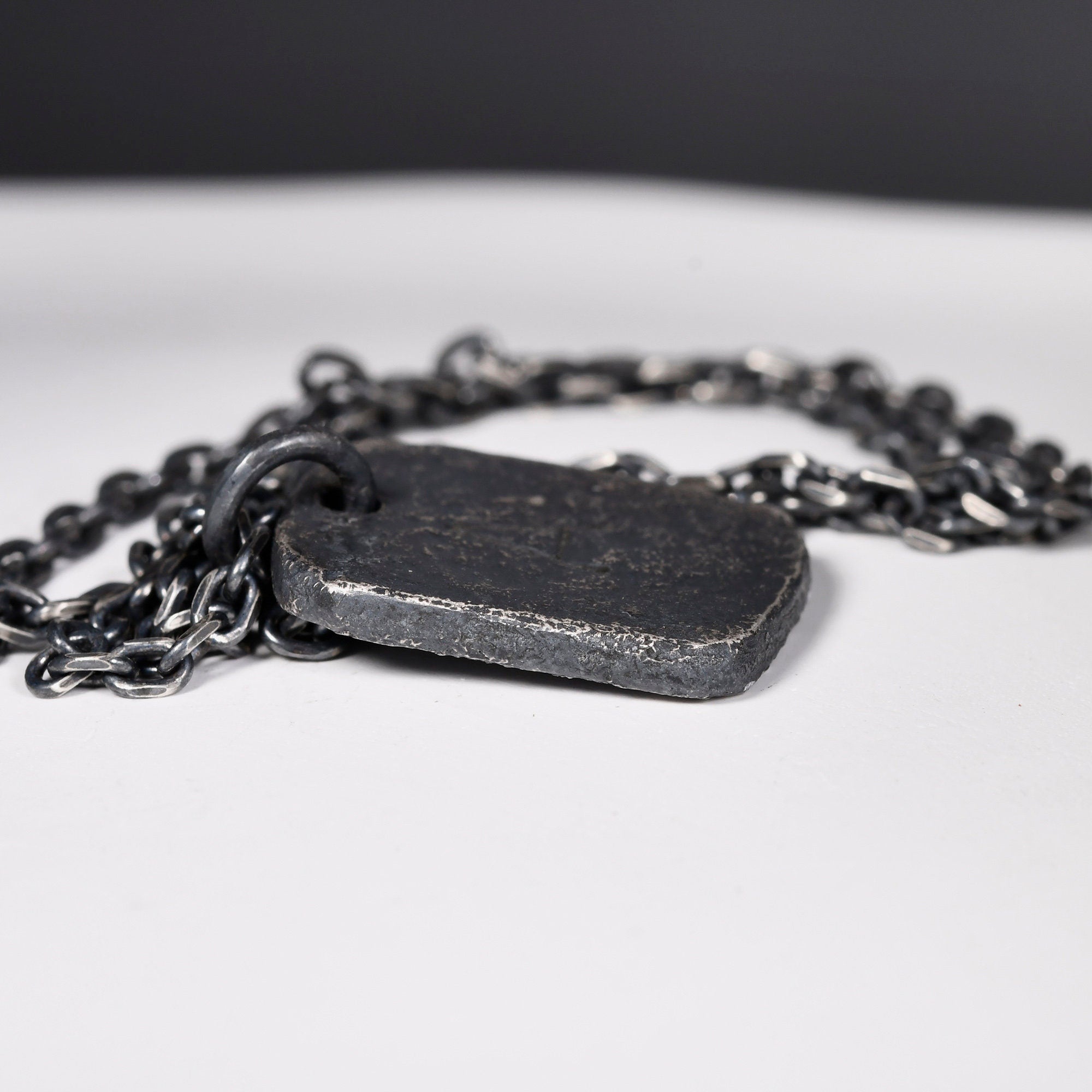 Oxidized Men's Sterling Silver Custom Initial Pendant / Rustic Handmade Stamp Letter necklace as Anniversary or Birthday Gift For Man