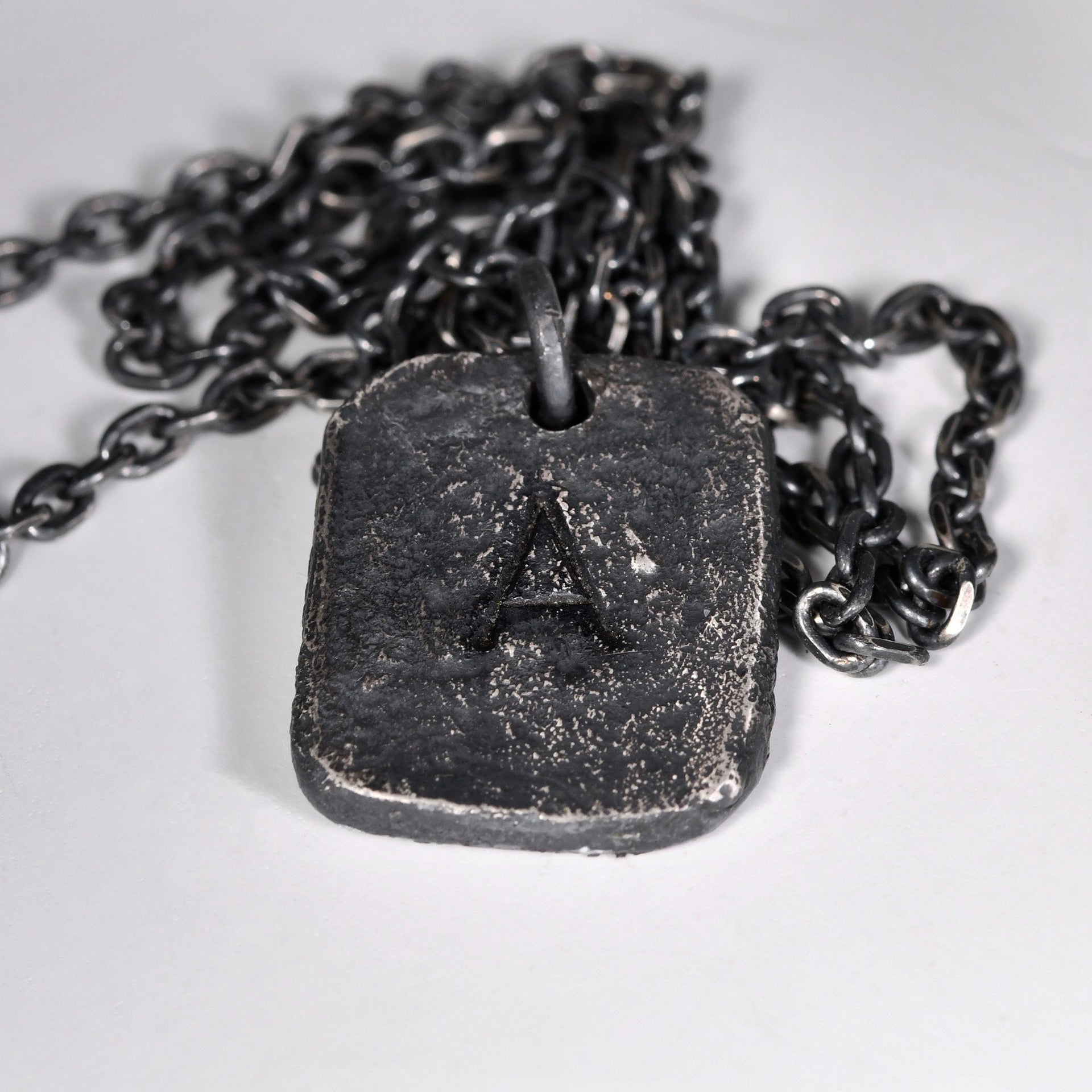 Oxidized Men's Sterling Silver Custom Initial Pendant / Rustic Handmade Stamp Letter necklace as Anniversary or Birthday Gift For Man