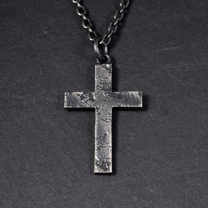 Black Silver & 18k Gold Fusing Lava Cross Necklace for Men | Rustic Handmade Masculine Pendant