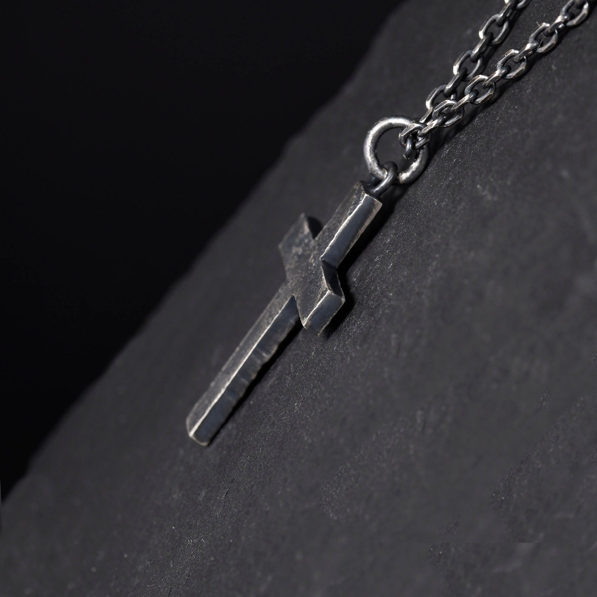 Black Silver & 18k Gold Fusing Lava Cross Necklace for Men | Rustic Handmade Masculine Pendant