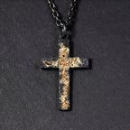 Black Silver & 18k Gold Fusing Lava Cross Necklace for Men | Rustic Handmade Masculine Pendant