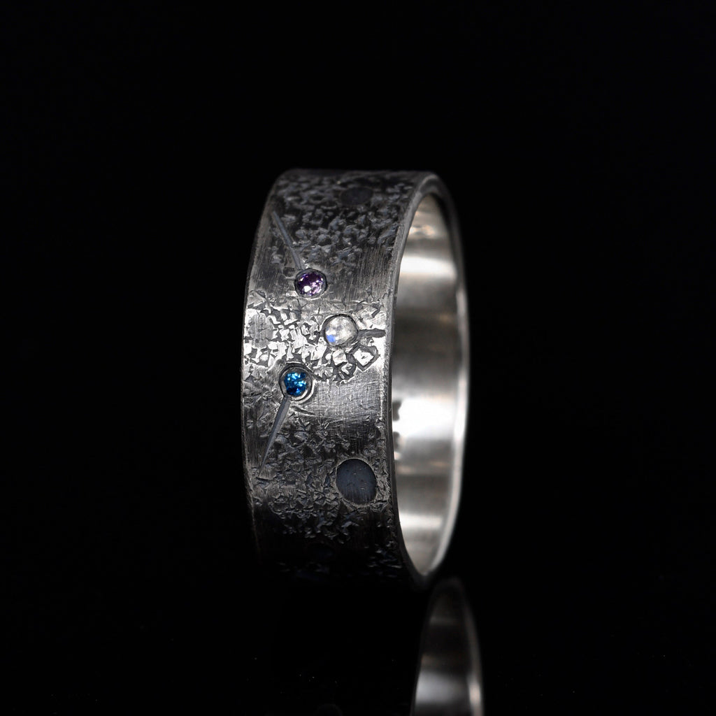 Personalized Family Birthstone Celestial Ring/Viking Wedding Band/Celtic Ring/Moon and Star ring/Chunky rings/planet ring/Hand Forged Ring