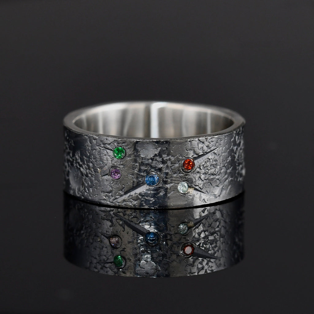 Personalized Family Birthstone Celestial Ring/Viking Wedding Band/Celtic Ring/Moon and Star ring/Chunky rings/planet ring/Hand Forged Ring