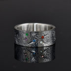 Personalized Family Birthstone Celestial Ring/Viking Wedding Band/Celtic Ring/Moon and Star ring/Chunky rings/planet ring/Hand Forged Ring