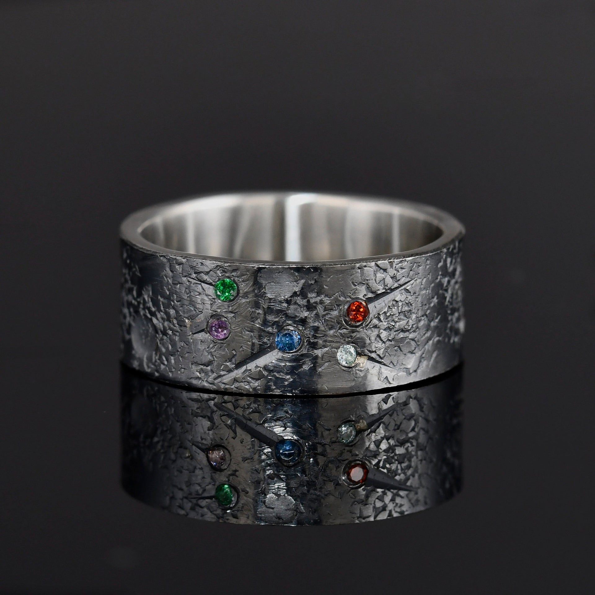 Personalized Family Birthstone Celestial Ring/Viking Wedding Band/Celtic Ring/Moon and Star ring/Chunky rings/planet ring/Hand Forged Ring