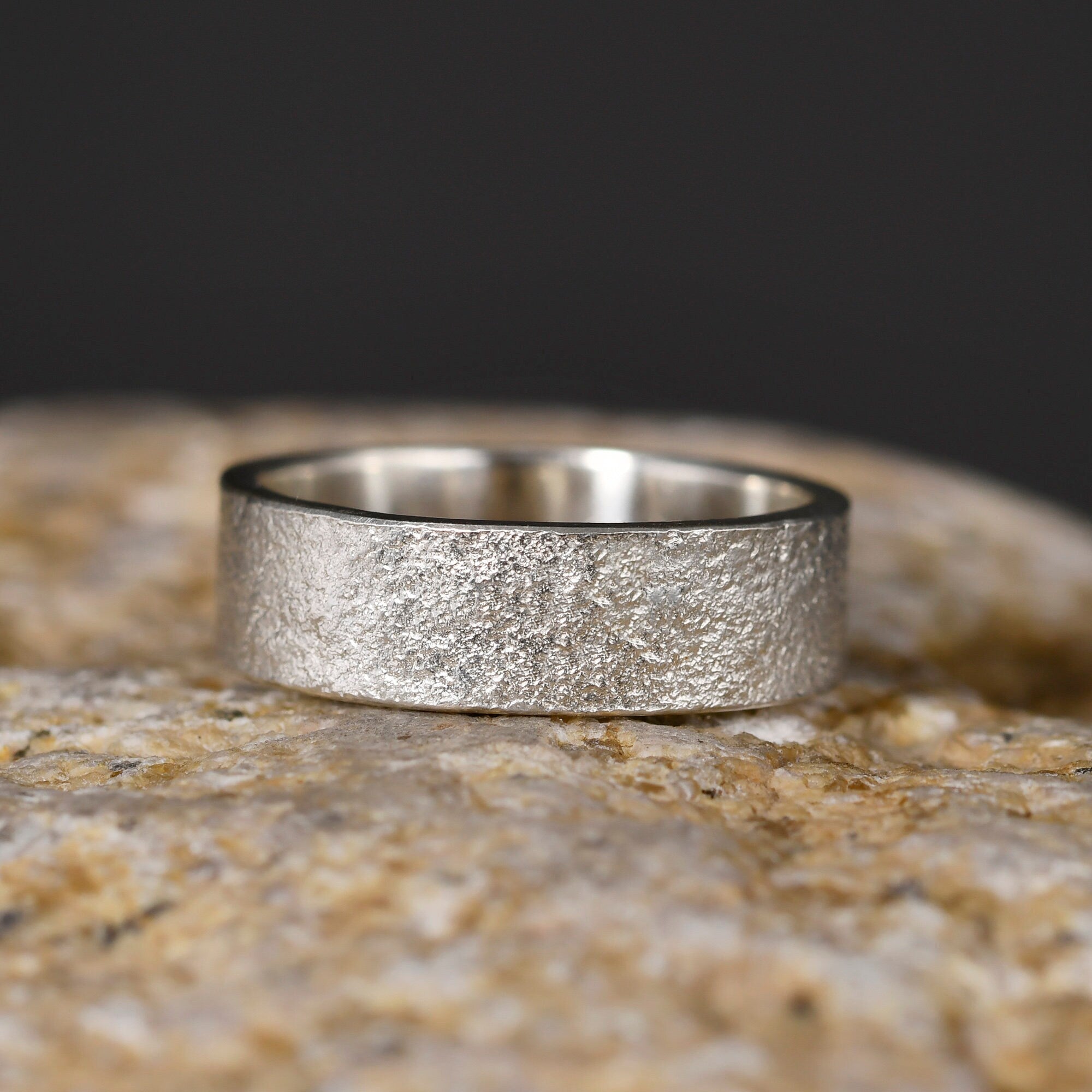 Personalized Natural Rock Texture Ring S925/ Viking Wedding Band/Handmade Mens Rustic Engagement Ring/Chunky rings