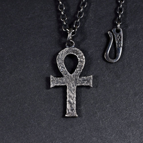 Ankh cross pendant in oxidized sterling silver handmade by YophieMade