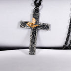 Black Silver Gold Jesus Cross Necklace for Men | Rustic Handmade Cross Pendant | Anniversary/Birthday Gift
