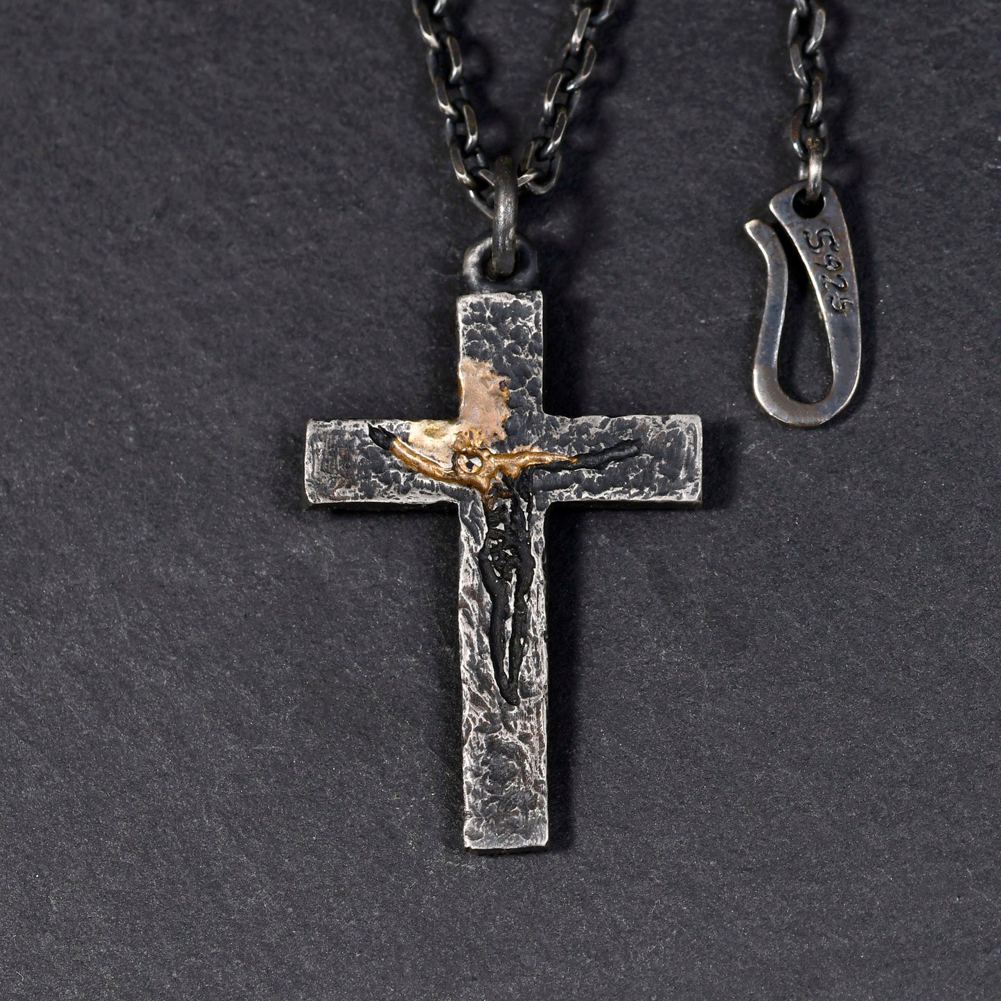 Black Silver Gold Jesus Cross Necklace for Men | Rustic Handmade Cross Pendant | Anniversary/Birthday Gift