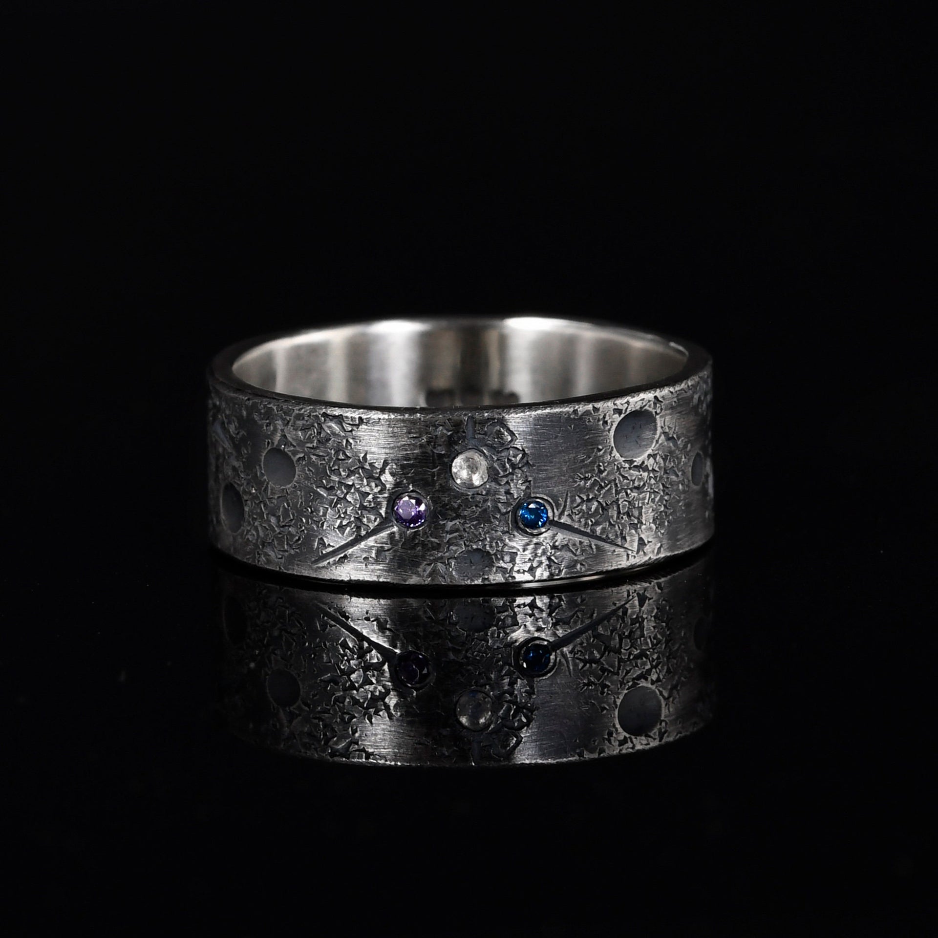 Personalized Family Birthstone Celestial Ring/Viking Wedding Band/Celtic Ring/Moon and Star ring/Chunky rings/planet ring/Hand Forged Ring