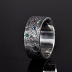 Personalized Family Birthstone Celestial Ring/Viking Wedding Band/Celtic Ring/Moon and Star ring/Chunky rings/planet ring/Hand Forged Ring