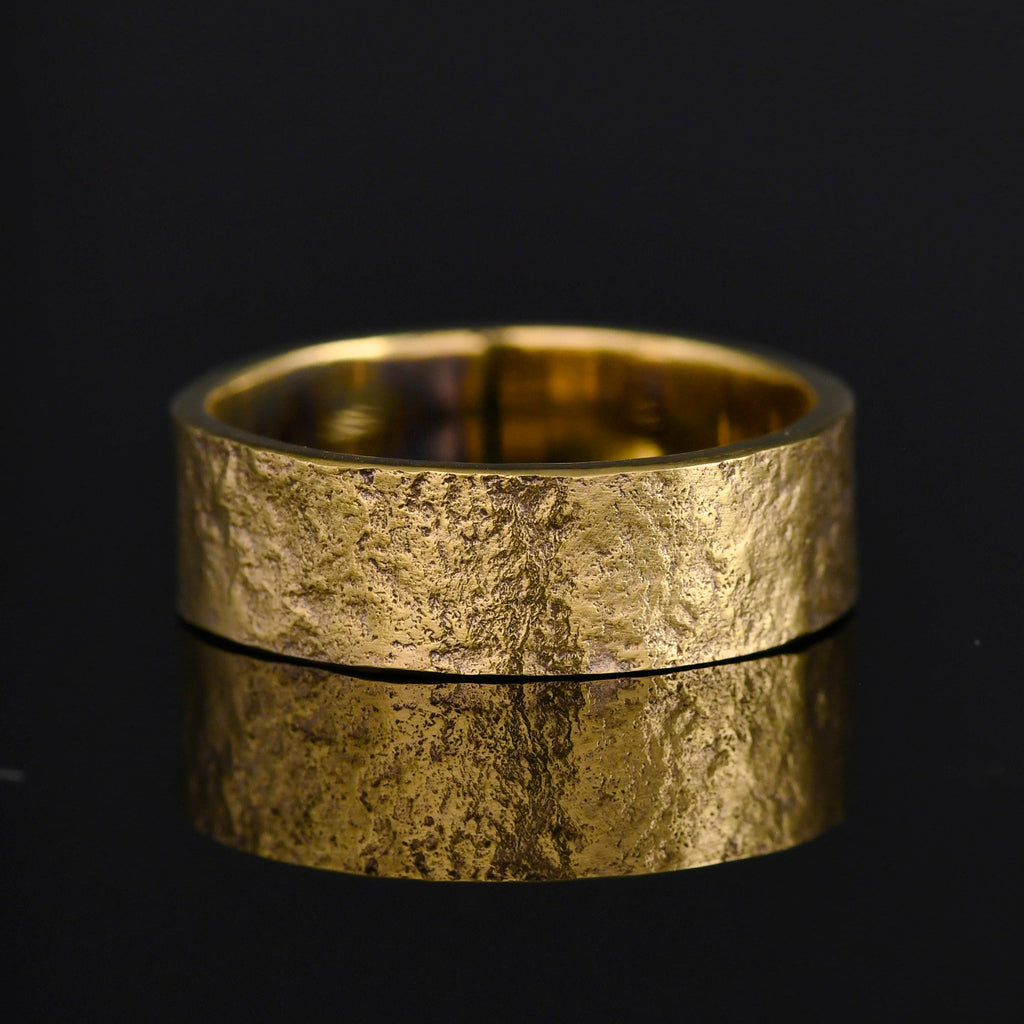14k hammered gold ring with Natural Rock Texture / Viking Wedding Band made /Engagement Promise ring for him and her