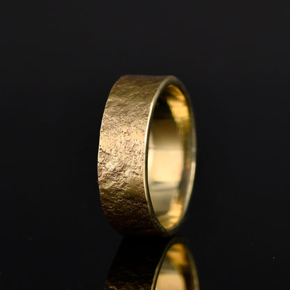 14k hammered gold ring with Natural Rock Texture / Viking Wedding Band made /Engagement Promise ring for him and her