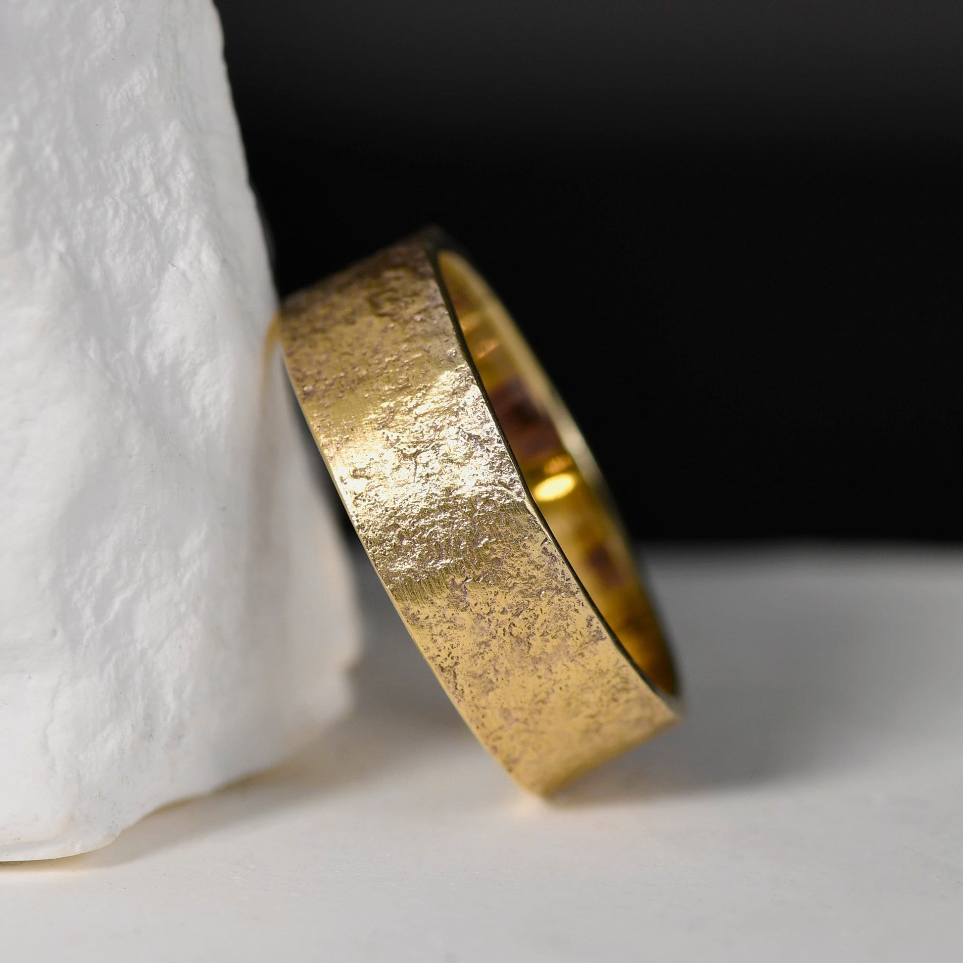 14k hammered gold ring with Natural Rock Texture / Viking Wedding Band made /Engagement Promise ring for him and her