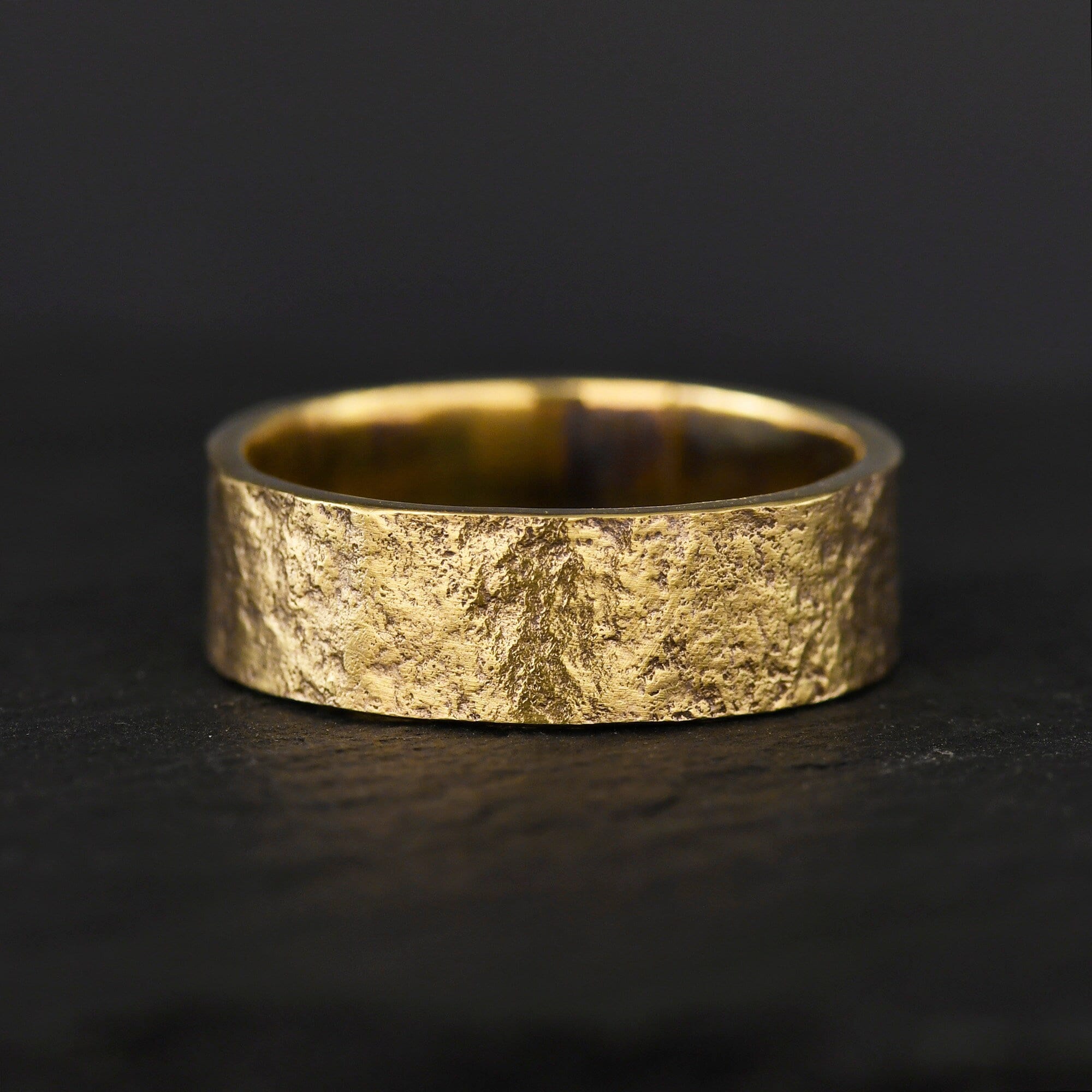 14k hammered gold ring with Natural Rock Texture / Viking Wedding Band made /Engagement Promise ring for him and her