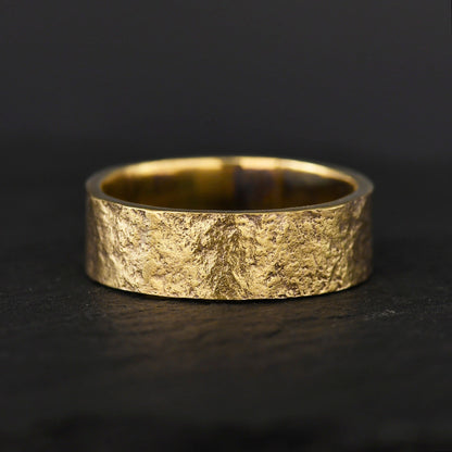 14k hammered gold ring with Natural Rock Texture / Viking Wedding Band made /Engagement Promise ring for him and her