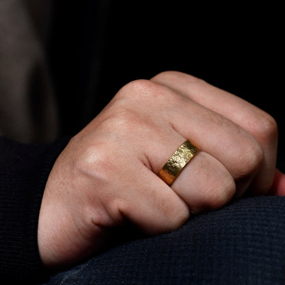 14k hammered gold ring with Natural Rock Texture / Viking Wedding Band made /Engagement Promise ring for him and her