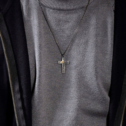 Black Silver Gold Jesus Cross Necklace for Men | Rustic Handmade Cross Pendant | Anniversary/Birthday Gift