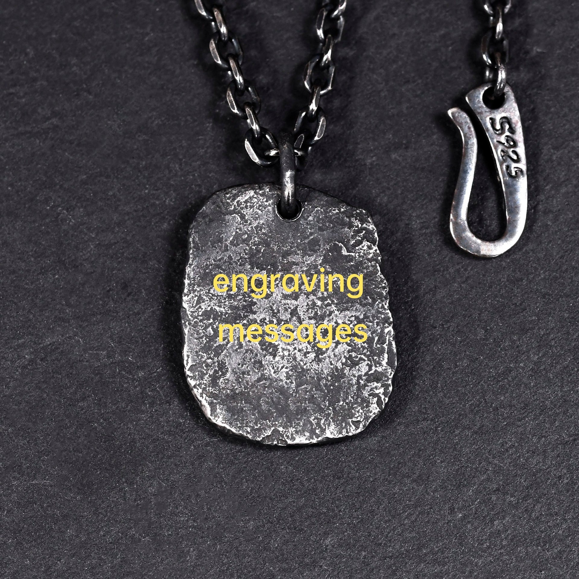 Oxidized Rustic Initial Pendant with rock texture/ Rustic Handmade Stamp Letter necklace as Anniversary or Birthday Gift For Man