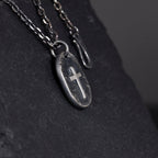Silver Cross Man's Necklace / Black Rustic Handmade masculine cross Pendant