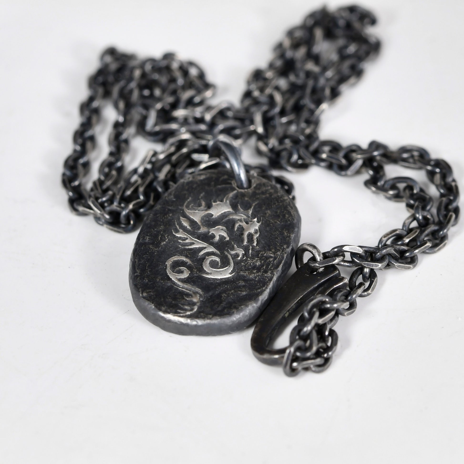 Handmade Dragon Necklace in Sterling Silver /Chinese auspicious animal totem pendant as gift for him