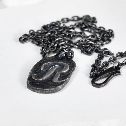 Custom Initial Pendant made with Oxidized Sterling Silver / Rustic Handmade Stamp Letter necklace as Anniversary or Birthday Gift For Man