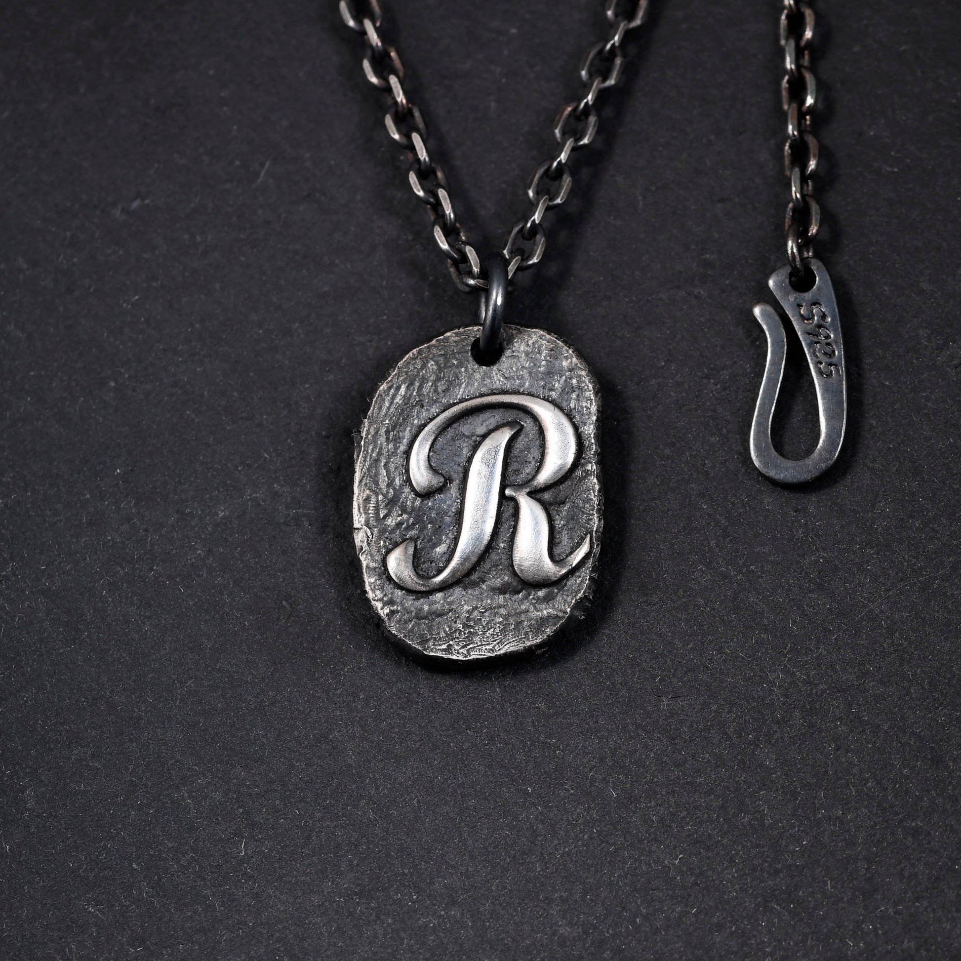 Custom Initial Pendant made with Oxidized Sterling Silver / Rustic Handmade Stamp Letter necklace as Anniversary or Birthday Gift For Man