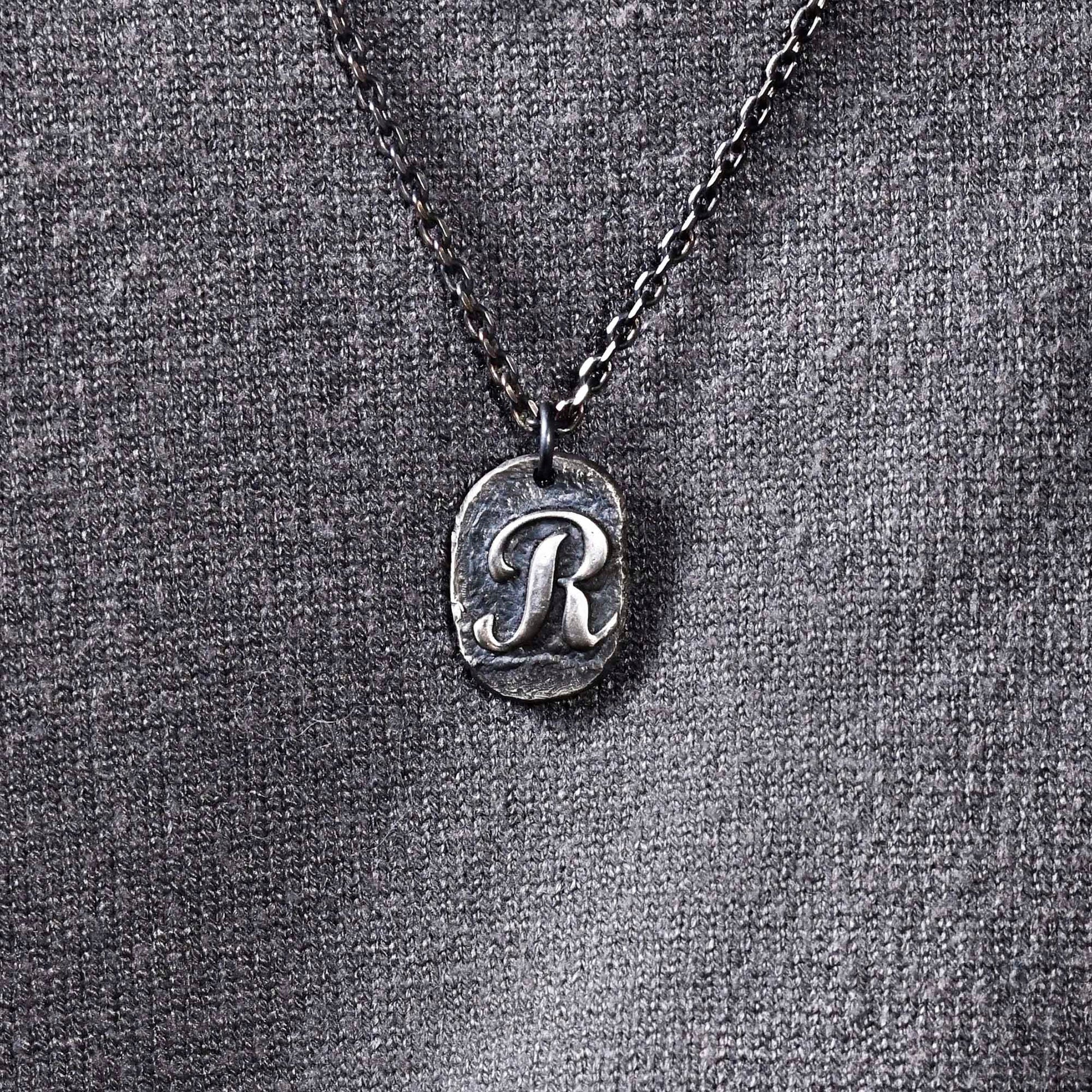 Custom Initial Pendant made with Oxidized Sterling Silver / Rustic Handmade Stamp Letter necklace as Anniversary or Birthday Gift For Man