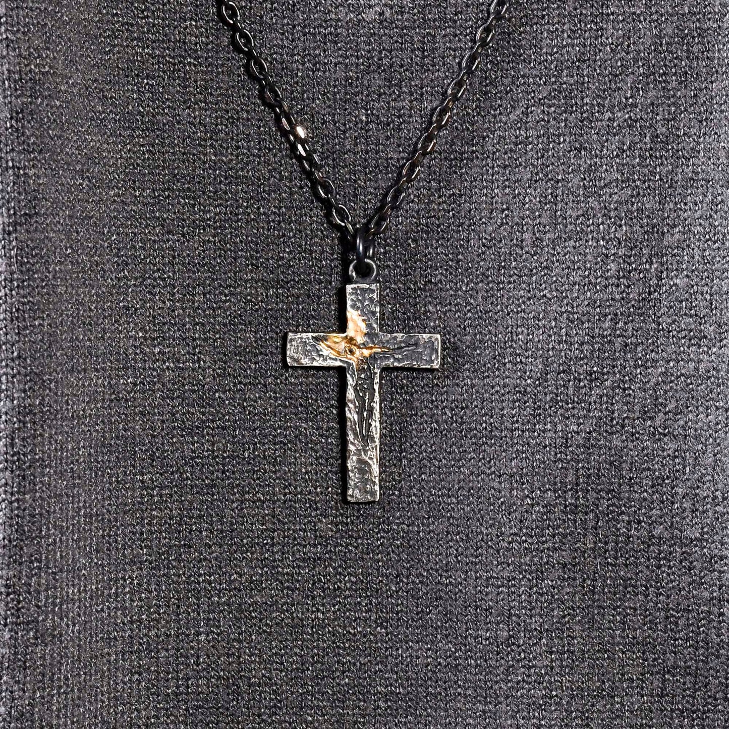 Black Silver Gold Jesus Cross Necklace for Men | Rustic Handmade Cross Pendant | Anniversary/Birthday Gift