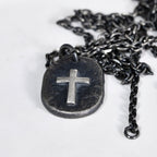 Silver Cross Man's Necklace / Black Rustic Handmade masculine cross Pendant