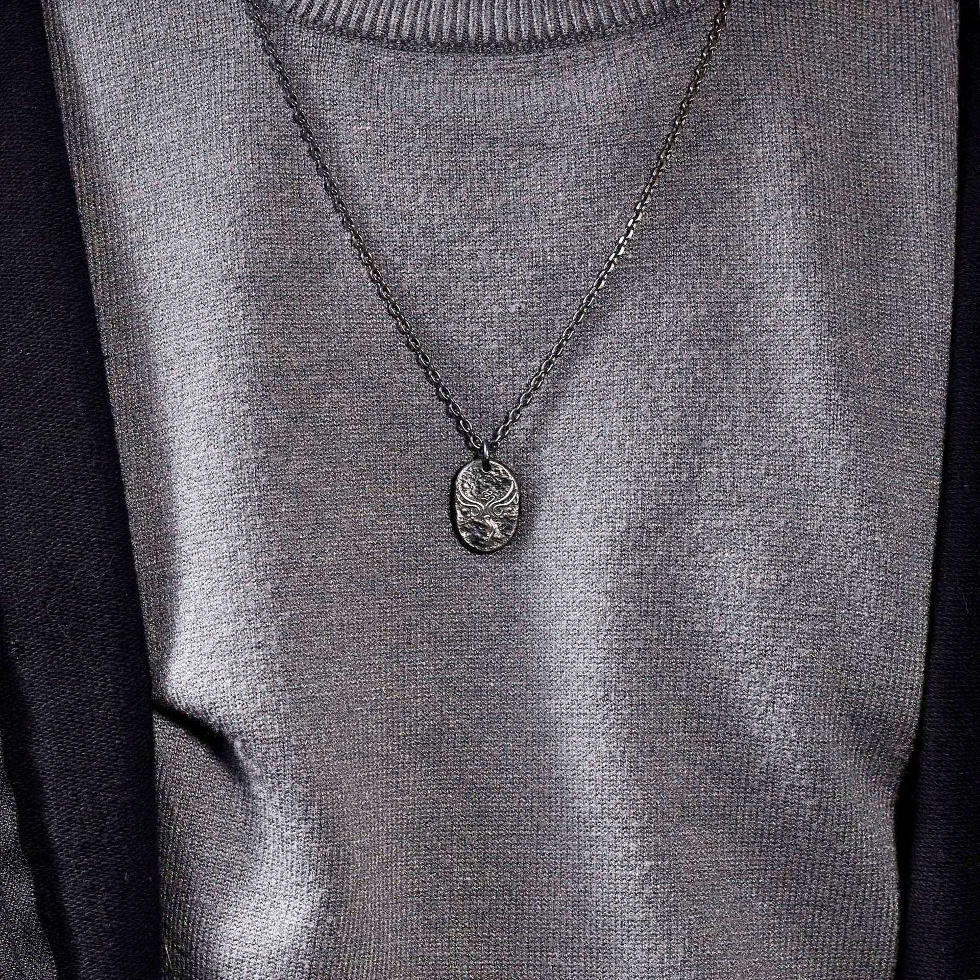 Chinese phoenix pendant gift in oxidized sterling silver