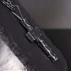 Handcrafted Cross Man's Necklace/ Black Rock texture Rustic Handmade cross Pendant/ Big Heavy Cross/ Father's Day gift