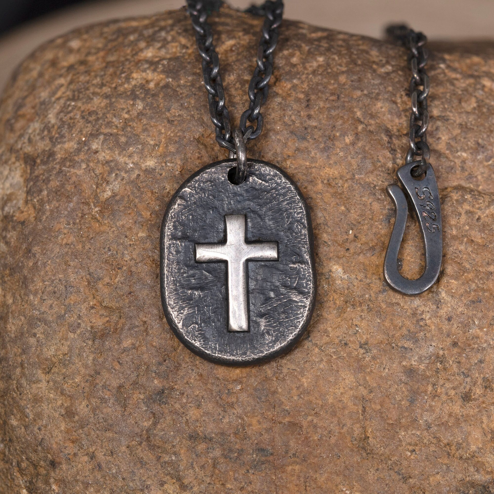 Black rustic cross pendant gift for men or women of faith