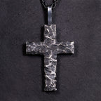 Handcrafted Cross Man's Necklace/ Black Rock texture Rustic Handmade cross Pendant/ Big Heavy Cross/ Father's Day gift