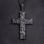 Handcrafted Cross Man's Necklace/ Black Rock texture Rustic Handmade cross Pendant/ Big Heavy Cross/ Father's Day gift