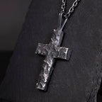 Handcrafted Cross Man's Necklace/ Black Rock texture Rustic Handmade cross Pendant/ Big Heavy Cross/ Father's Day gift