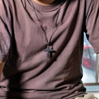 Handcrafted Cross Man's Necklace/ Black Rock texture Rustic Handmade cross Pendant/ Big Heavy Cross/ Father's Day gift