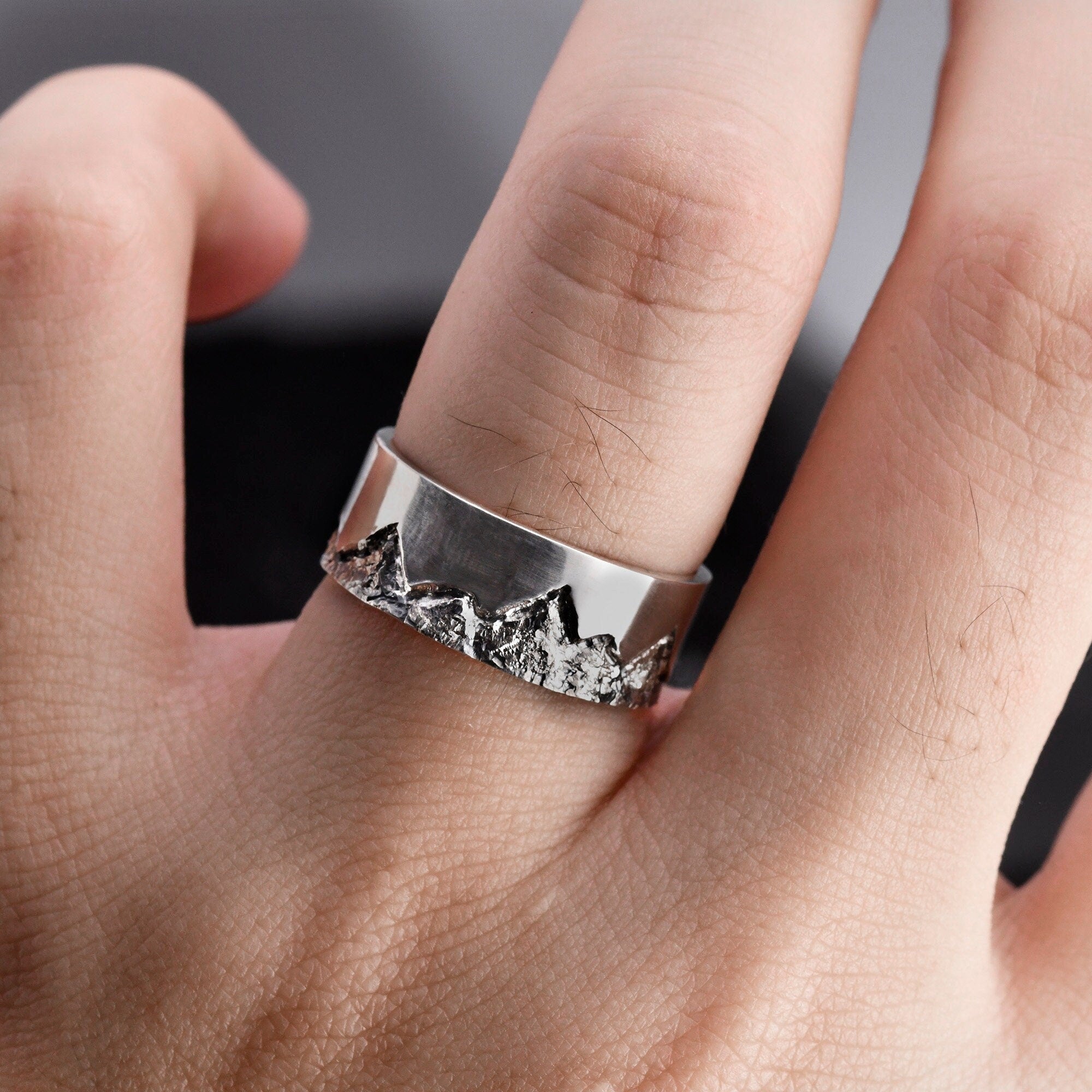 Personalized Mountain Ring handmade with S925/ Men's Birthday Gift /Unique Promise Ring/Viking Wedding Band/Engraved Engagement Ring