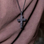 Handcrafted Cross Man's Necklace/ Black Rock texture Rustic Handmade cross Pendant/ Big Heavy Cross/ Father's Day gift