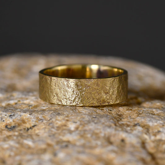 14k hammered gold ring with Natural Rock Texture / Viking Wedding Band made /Engagement Promise ring for him and her