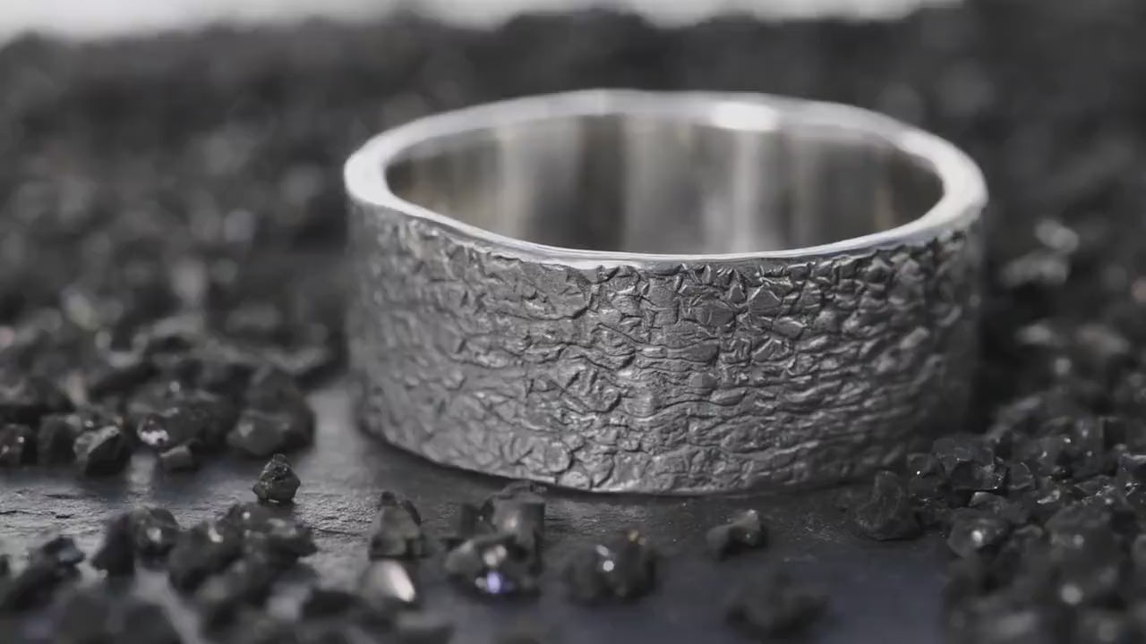 Personalized Black Lava Rustic Engagement Ring, Mens Promise Ring, Hand Forged Ring, Viking Wedding Band, Chunky rings, Celtic Ring