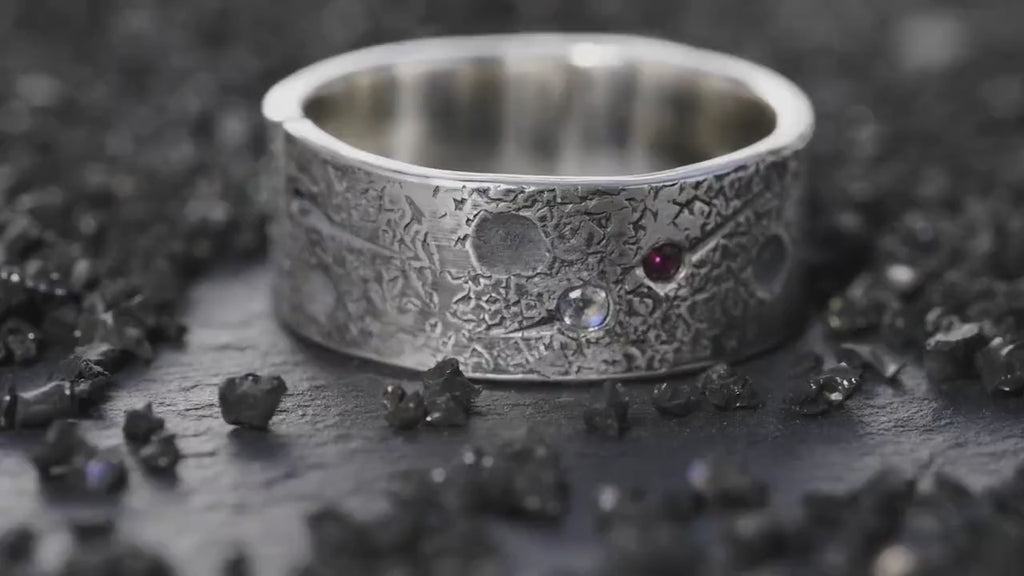 Personalized Family Birthstone Celestial Ring/Viking Wedding Band/Celtic Ring/Moon and Star ring/Chunky rings/planet ring/Hand Forged Ring