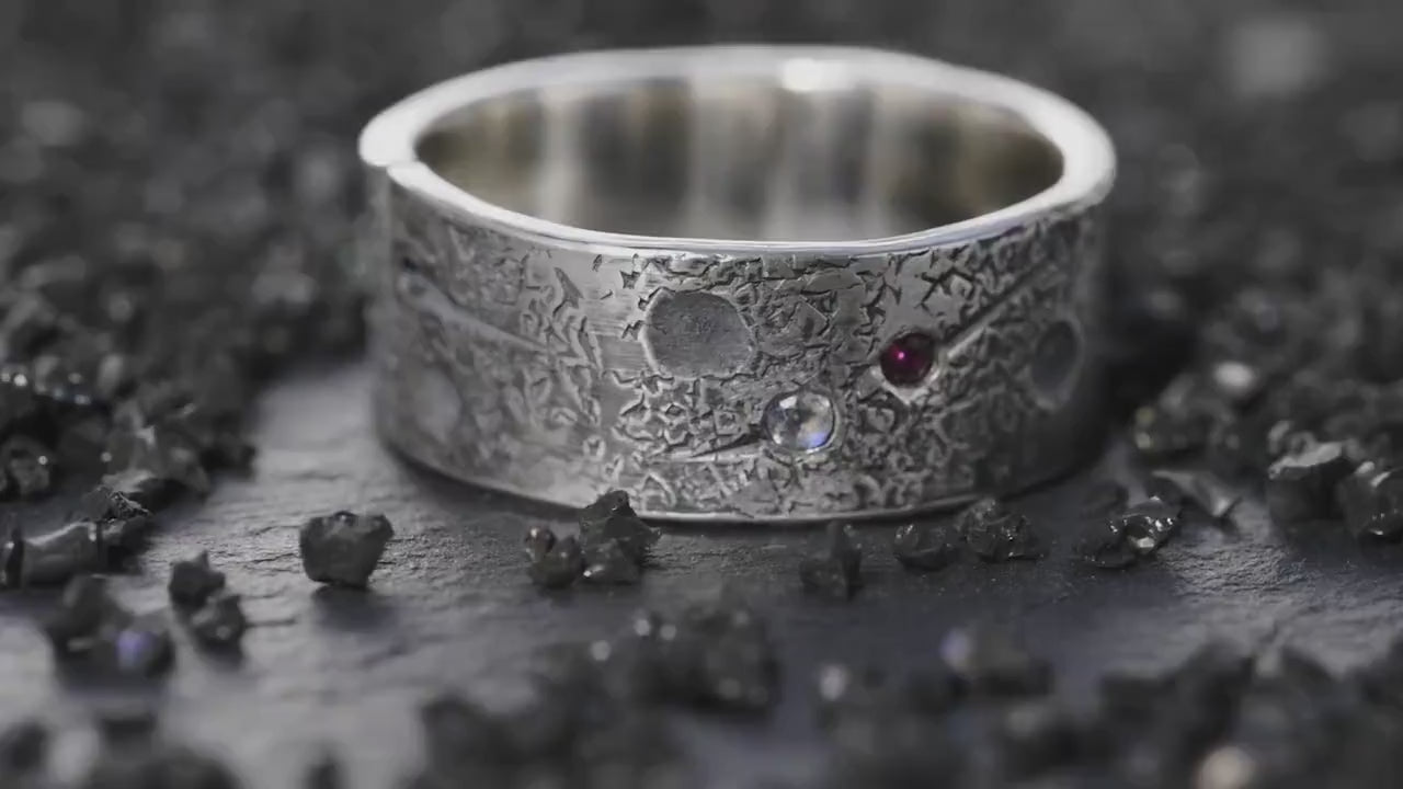 Personalized Family Birthstone Celestial Ring/Viking Wedding Band/Celtic Ring/Moon and Star ring/Chunky rings/planet ring/Hand Forged Ring