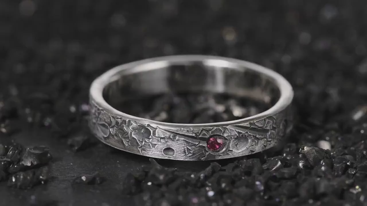 Personalized Birthstone Celestial Band | Viking Wedding & Celtic Ring | Rustic Hand Forged Moon and Star Engagement Ring