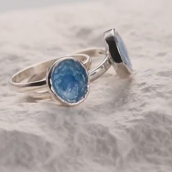 Personalized blue enamel ring  ocean summer jewelry birthday gifts promise ring for her handmade jewelry engagement ring anniversary gifts